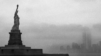 York city statue of liberty cityscapes fog wallpaper