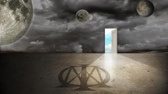 Dream theater moon clouds digital art skies wallpaper
