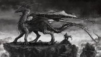 Artwork black and white dragons paintings wallpaper