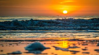 Beach waves sunset wallpaper