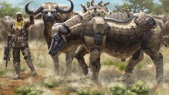 Animals artwork cyborgs futuristic horns wallpaper