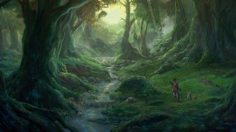 Artwork creek forests scenic wallpaper
