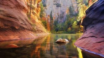 Autumn canyon cliffs creek green wallpaper