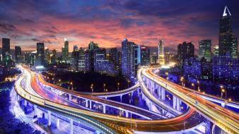 China hong kong buildings city lights night
