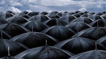 Clouds digital art rain umbrellas wallpaper