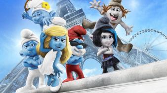 Eiffel tower papa smurf smurfette the smurfs 2 wallpaper