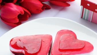Flowers hearts love presents red wallpaper