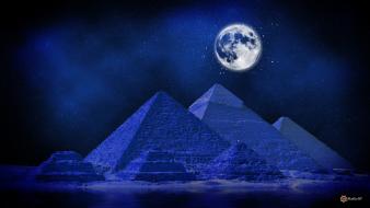 Full moon artwork blue deserts digital art wallpaper