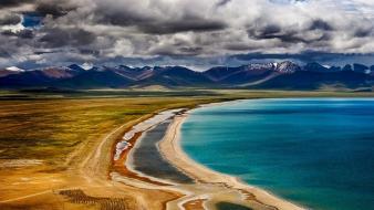 Himalayas tibet beaches beige blue wallpaper