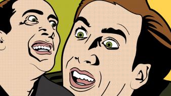 Nicolas cage green meme popart yellow wallpaper