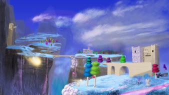Terraria artwork bridges buildings clouds wallpaper