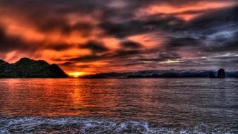 Beaches landscapes mountains nature red sky wallpaper