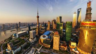 China shanghai architecture buildings channel wallpaper