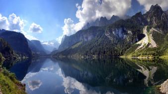 Clouds flat water lakes landscapes mountains wallpaper