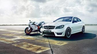 Ducati 848 mercedes c63 amg cars motorbikes track wallpaper