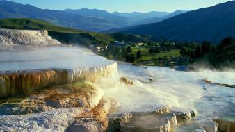 Flowers mountains nature waterfalls white wallpaper