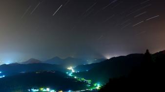 Long exposure night landscapes stars wallpaper