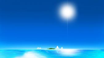 Sun artwork blue skies clouds digital art wallpaper