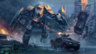 Artwork combat futuristic robots ruins wallpaper