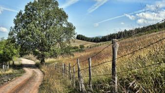 Barbed wire fences landscapes nature paths wallpaper