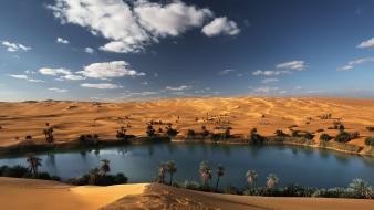 Beige blue clouds deserts lakes wallpaper
