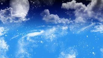 Blue skies clouds digital art planets wallpaper
