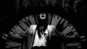Dark city clocks grayscale movies wallpaper