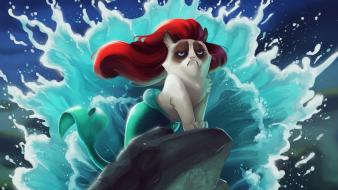 Grumpy cat the little mermaid tsaoshin artwork disney wallpaper