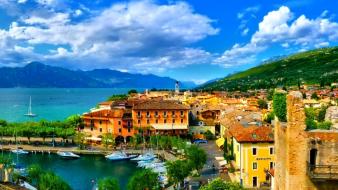 Houses skies view water wallpaper
