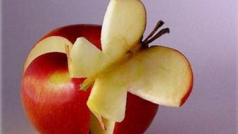 Apples pictorial butterflies food art wallpaper