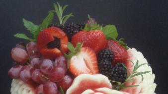 Flowers watermelons roses cropped fruit carving basket wallpaper