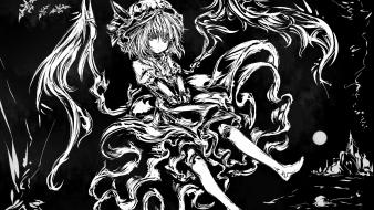Hair thigh highs monochrome hats remilia scarlet wallpaper