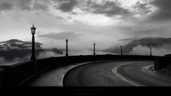 Light landscapes dark roads monochrome wallpaper