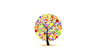 Minimalistic trees fruits artwork simple background white wallpaper