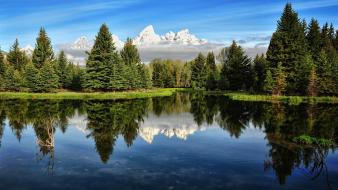 Mountains landscapes nature trees lakes skyscapes reflections wallpaper