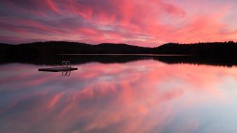 Nature pink forest pier canada lakes reflections wallpaper