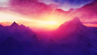 Sunset mountains clouds wallpaper