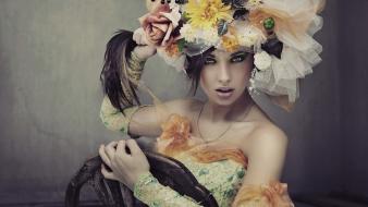 Women flowers hats wallpaper