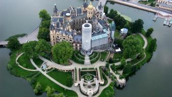 Aerial view architecture buildings castles islands wallpaper