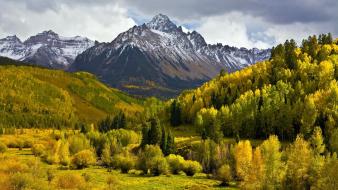 Autumn clouds forests go grass wallpaper