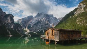 Di dolomites italy cabin clouds wallpaper