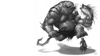 Dota 2 giant grayscale video games wallpaper