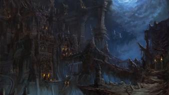 Moon buildings dark night scenic wallpaper