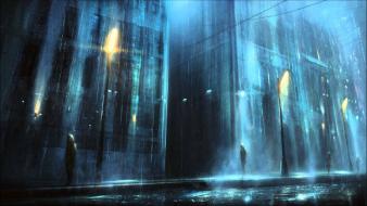 Noir artwork characters rain drops wallpaper